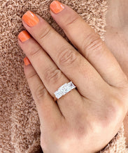 Load image into Gallery viewer, GIA Certified 14k Solid Rose Gold Princess Cut Engagement Ring Wedding Bridal Anniversary Three Stone Style 2.50ct F-VS2