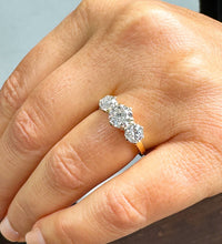 Load image into Gallery viewer, Elegant 14k Solid Yellow Gold Round Cut Moissanite Engagement Ring Three Stone Style Prong Set 2.00ctw