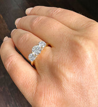 Load image into Gallery viewer, Elegant 14k Solid Yellow Gold Round Cut Forever One Moissanite Engagement Ring Three Stone Style Prong Set 2.00ctw