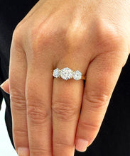 Load image into Gallery viewer, Elegant 14k Solid Yellow Gold Round Cut Forever One Moissanite Engagement Ring Three Stone Style Prong Set 2.00ctw
