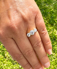 Load image into Gallery viewer, Elegant 14k Solid Yellow Gold Round Cut Forever One Moissanite Engagement Ring Three Stone Style Prong Set 2.00ctw