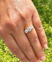 Load image into Gallery viewer, Elegant 14k Solid Yellow Gold Round Cut Moissanite Engagement Ring Three Stone Style Prong Set 2.00ctw