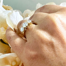 Load image into Gallery viewer, Elegant 14k Solid Yellow Gold Round Cut Forever One Moissanite Engagement Ring Three Stone Style Prong Set 2.00ctw