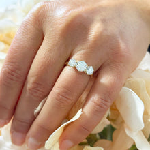 Load image into Gallery viewer, Elegant 14k Solid Yellow Gold Round Cut Forever One Moissanite Engagement Ring Three Stone Style Prong Set 2.00ctw