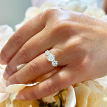 Load image into Gallery viewer, Elegant 14k Solid Yellow Gold Round Cut Forever One Moissanite Engagement Ring Three Stone Style Prong Set 2.00ctw