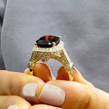 Load image into Gallery viewer, 14k Solid Yellow Gold Cushion Cut Natural Garnet And Round Cut Diamonds Ring, engagement Halo 7.50ctw