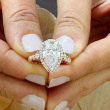 Load image into Gallery viewer, GIA Certified 14k Solid Rose Gold Pear and Round Diamond Engagement Ring Halo, 3.75ctw F-VS2