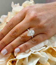 Load image into Gallery viewer, 14k Solid Rose Gold Pear Cut Moissanite and Round Natural Diamond Engagement Ring Halo, 3.75ctw