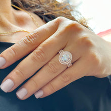 Load image into Gallery viewer, BIG 14k Solid Rose Gold Oval Cut Forever One Moissanite and Natural Diamond Engagement Ring Double Halo Triple Shank, Bridal, 2.70ctw