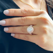 Load image into Gallery viewer, BIG 14k Solid Rose Gold Oval Cut Moissanite and Natural Diamond Engagement Ring Double Halo Triple Shank, Bridal, 2.70ctw