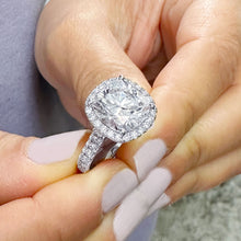 Load image into Gallery viewer, Large 6.00Ctw Women's 14k Solid White Gold Cushion Cut Moissanite And Natural Diamond Engagement Ring Bridal Wedding Halo