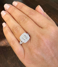 Load image into Gallery viewer, 14k White Gold Cushion Cut Diamond Engagement Ring Double Halo Split Shank Deco, Wedding, Natural Diamonds Round Cut 1.40ctw