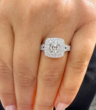 Load image into Gallery viewer, 14k White Gold Cushion Cut Diamond Engagement Ring Double Halo Split Shank Deco, Wedding, Natural Diamonds Round Cut 1.40ctw