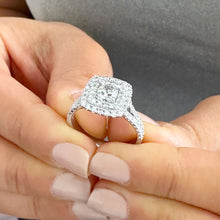 Load image into Gallery viewer, GIA Certified Double Halo Women's 14k Solid White Gold Cushion And Round Cut Diamond Engagement Ring Bridal Wedding Halo 2.00ct F-VS2