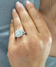 Load image into Gallery viewer, 14k White Gold Cushion Cut Diamond Engagement Ring Double Halo Split Shank Deco, Wedding, Natural Diamonds Round Cut 1.40ctw