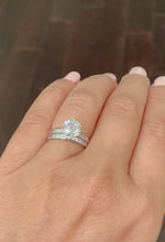 Load and play video in Gallery viewer, 14K White Gold Round Cut Moissanite and Round Cut Natural Diamond Engagement Ring And Band Set 1.90ctw