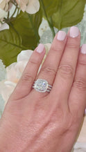 Load and play video in Gallery viewer, 14k White Solid Gold Cushion Cut Forever One Moissanite and Natural Diamond Engagement Ring And Two Bands Bezel Set 3.80ct