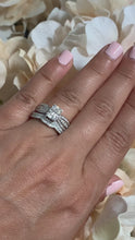 Load and play video in Gallery viewer, 14k solid white gold radiant cut moissanite and round natural diamond engagement ring and band, anniversary, wedding set 2.80ctw