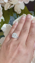 Load and play video in Gallery viewer, 14k Solid White Gold Cushion Cut Forever One Moissanite And Natural Diamond Engagement Ring And Band Bridal Wedding Double Halo 2.00ct