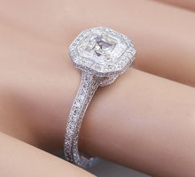 Load image into Gallery viewer, 14K Solid White Gold Asscher Cut Forever One Moissanite and Natural Diamond Engagement Ring Bezel Bridal Wedding Promise Propose 2.75ctw