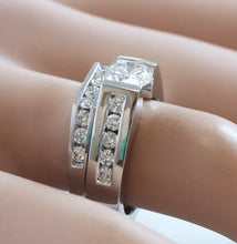 Load image into Gallery viewer, 14k solid white gold round cut forever one moissanite and natural diamond engagement ring and band tension bridal set propose 2.00ct