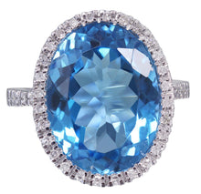 Load image into Gallery viewer, Huge 14k White Gold Oval Cut Blue Topaz And Diamonds Engagement Ring Wedding, Anniversary, Natural Diamonds, Bridal 14.28ctw