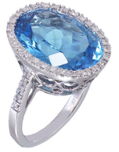Load image into Gallery viewer, Huge 14k White Gold Oval Cut Blue Topaz And Diamonds Engagement Ring Wedding, Anniversary, Natural Diamonds, Bridal 14.28ctw