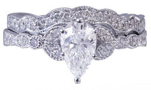 Load image into Gallery viewer, 14k white gold pear shape diamond engagement ring and band antique deco Bridal Wedding Anniversary Halo Natural Diamonds 0.90ctw