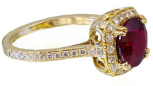 Load image into Gallery viewer, 14k Yellow Gold Round Cut Ruby And Diamond Antique Design Halo Deco Ring Bridal Wedding Anniversary Halo Natural Diamonds 2.95ctw
