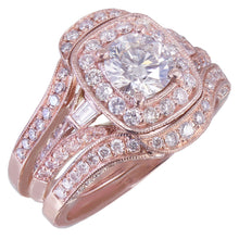 Load image into Gallery viewer, 14k Rose Gold Round Cut Moissanite and Diamond Engagement Ring And Bands Halo Bridal Wedding Halo Natural Diamonds 2.70ctw
