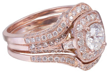 Load image into Gallery viewer, 14k Rose Gold Round Cut Moissanite and Diamond Engagement Ring And Bands Halo Bridal Wedding Halo Natural Diamonds 2.70ctw