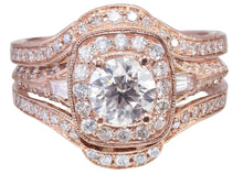 Load image into Gallery viewer, 14k Rose Gold Round Cut Moissanite and Diamond Engagement Ring And Bands Halo Bridal Wedding Halo Natural Diamonds 2.70ctw