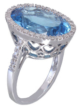 Load image into Gallery viewer, Huge 14k White Gold Oval Cut Blue Topaz And Diamonds Engagement Ring Wedding, Anniversary, Natural Diamonds, Bridal 14.28ctw