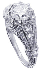 Load image into Gallery viewer, 14k white gold round cut moissanite and diamond engagement ring antique prong Bridal, Wedding, Natural Diamonds 1.65cttw