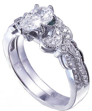 Load image into Gallery viewer, 14k white gold pear shape diamond engagement ring and band antique deco Bridal Wedding Anniversary Halo Natural Diamonds 0.90ctw