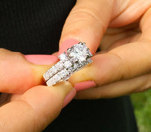Load image into Gallery viewer, 14k solid white gold round cut diamond engagement ring and band bridal wedding set natural diamonds 2.00ctw