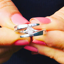 Load image into Gallery viewer, 14k solid and heavy white gold princess cut FOREVER ONE moissanite engagement ring tension set bridal wedding anniversary 1.00ctw