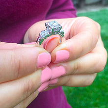 Load image into Gallery viewer, 14k White Gold Round Cut Diamond Engagement Ring Art Deco Antique Style, Bridal, Prong Set, Natural Diamonds, Halo, Three Stone 0.50ct