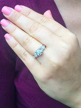 Load image into Gallery viewer, 14k White Gold Round Cut Diamond Engagement Ring Art Deco Antique Style, Bridal, Prong Set, Natural Diamonds, Halo, Three Stone 0.50ct