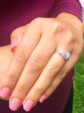 Load image into Gallery viewer, 14k White Gold Round Cut Diamond Engagement Ring Art Deco Antique Style, Bridal, Prong Set, Natural Diamonds, Halo, Three Stone 0.50ct