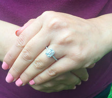 Load image into Gallery viewer, 14k white gold emerald cut forever one moissanite and diamond engagement ring halo split shank Bridal Wedding Natural Diamonds 1.50ct