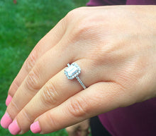 Load image into Gallery viewer, 14k white gold emerald cut forever one moissanite and diamond engagement ring halo split shank Bridal Wedding Natural Diamonds 1.50ct