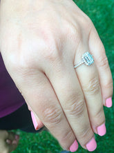 Load image into Gallery viewer, 14k white gold emerald cut forever one moissanite and diamond engagement ring halo split shank Bridal Wedding Natural Diamonds 2.00ct