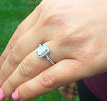 Load image into Gallery viewer, 14k solid white gold emerald cut diamond engagement ring 1.50ctw prong set halo bridal wedding natural diamonds