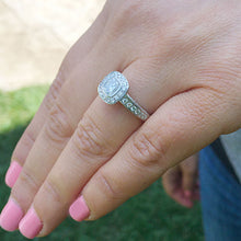 Load image into Gallery viewer, 14k solid white gold cushion cut forever one moissanite and diamond engagement ring bezel Bridal Wedding Halo Natural Diamonds 1.70ct
