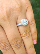 Load image into Gallery viewer, 14k solid white gold cushion cut forever one moissanite and diamond engagement ring bezel Bridal Wedding Halo Natural Diamonds 1.70ct