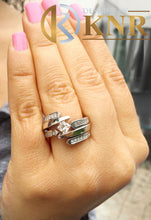 Load image into Gallery viewer, 14k white gold princess cut diamond engagement ring and two bands tension set Bridal Wedding Anniversary Halo Natural Diamonds 2.00ctw