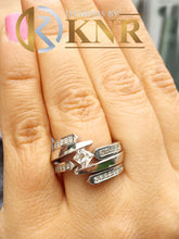 Load image into Gallery viewer, 14k white gold princess cut diamond engagement ring and two bands tension set Bridal Wedding Anniversary Halo Natural Diamonds 2.00ctw