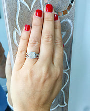 Load image into Gallery viewer, 14K solid white gold princess cut forever one moissanite and diamond engagement ring and band natural diamonds halo bridal wedding set 1.75