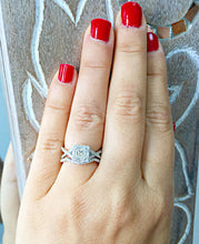 Load image into Gallery viewer, 14K solid white gold princess cut forever one moissanite and diamond engagement ring and band natural diamonds halo bridal wedding set 1.75